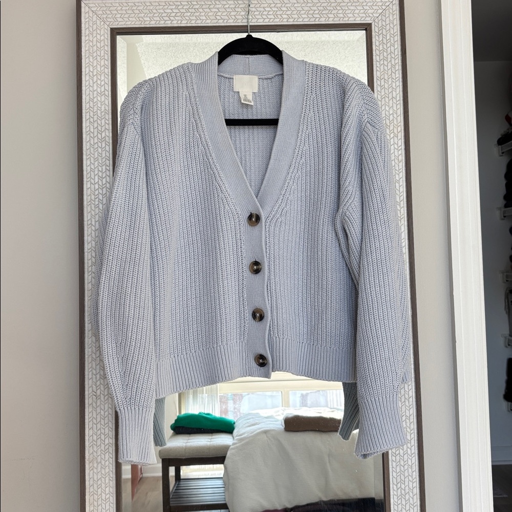 H&M Pale Blue Ribbed V-Neck Button Cardigan